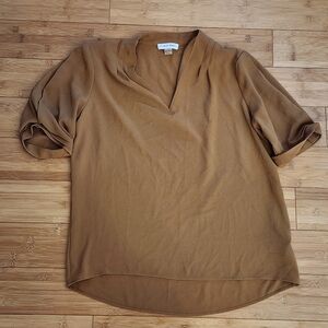Calvin Klein Tan V-Neck Short Sleeved Blouse